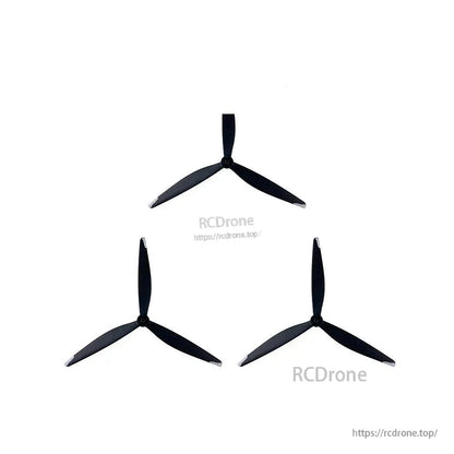 Three-piece display of GEMFAN 13x8x3 tri-blade propellers on white background