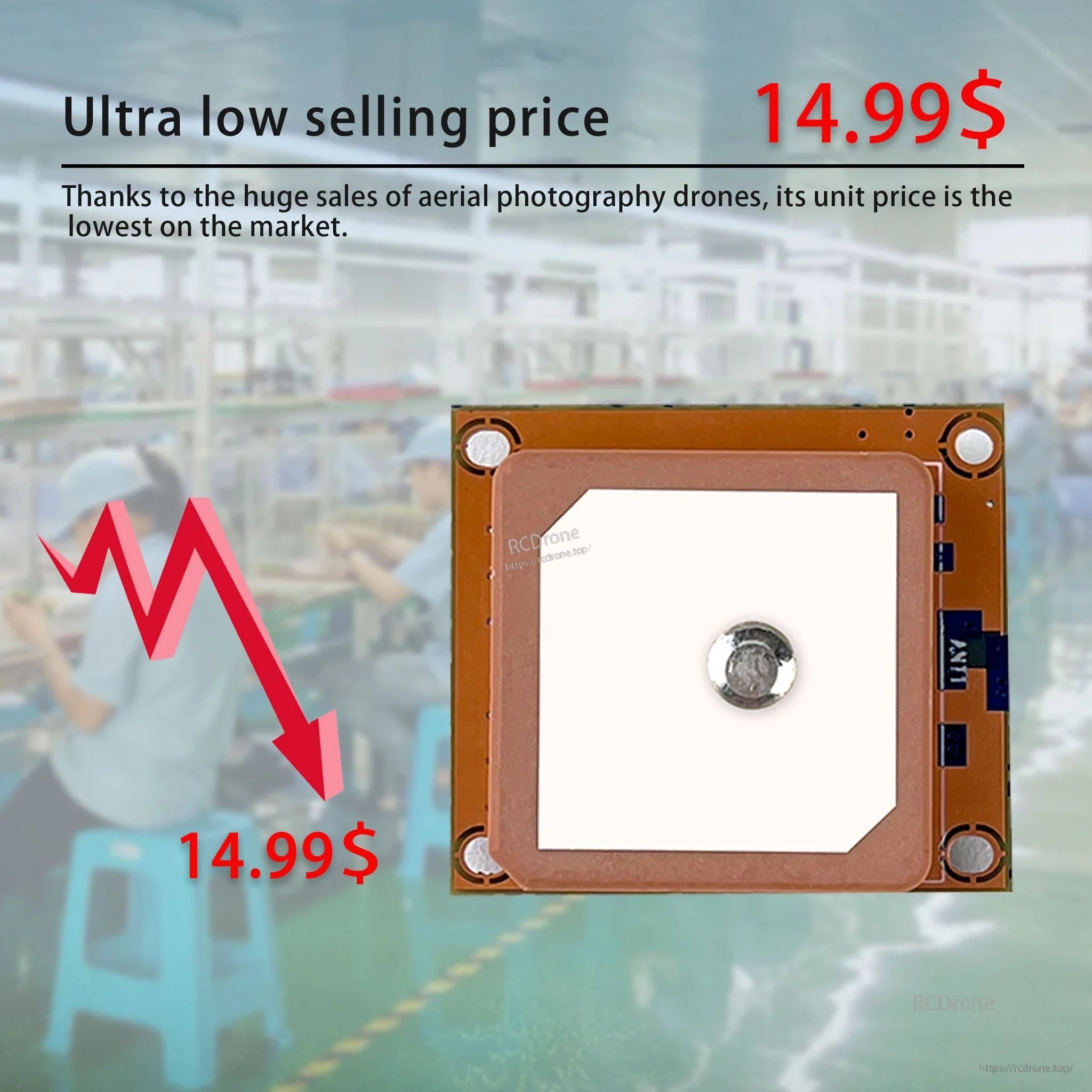 DarwinFPV GM8 GPS board promotional graphic highlighting a low selling price
