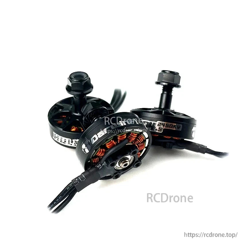 DarwinFPV HULK 2204.5 motors with one flipped to show bottom base and copper windings detail