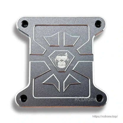 Close-up of HULK VTX bottom plate engraving with center logo and four corner mount holes