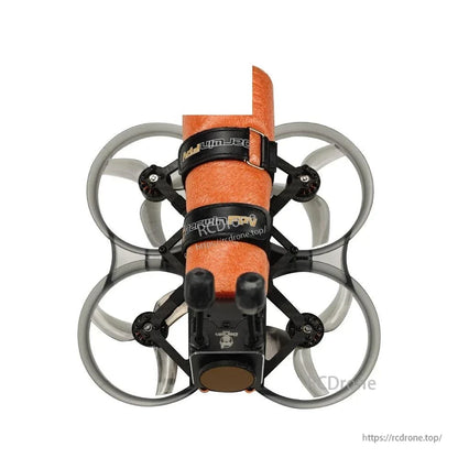 DarwinFPV FPV drone front view with orange foam float and ducted prop guards on white background