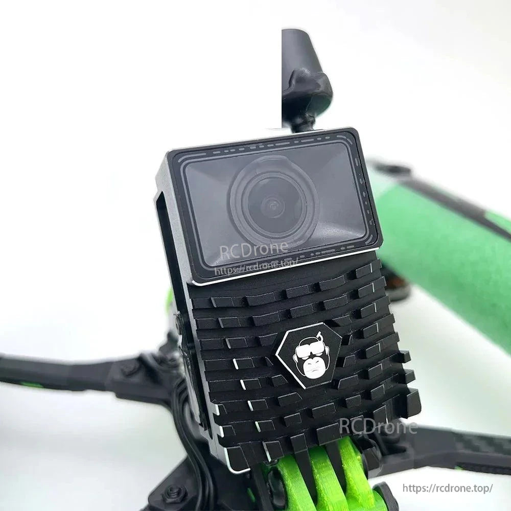Close-up of FPV camera and protective front housing with logo plate