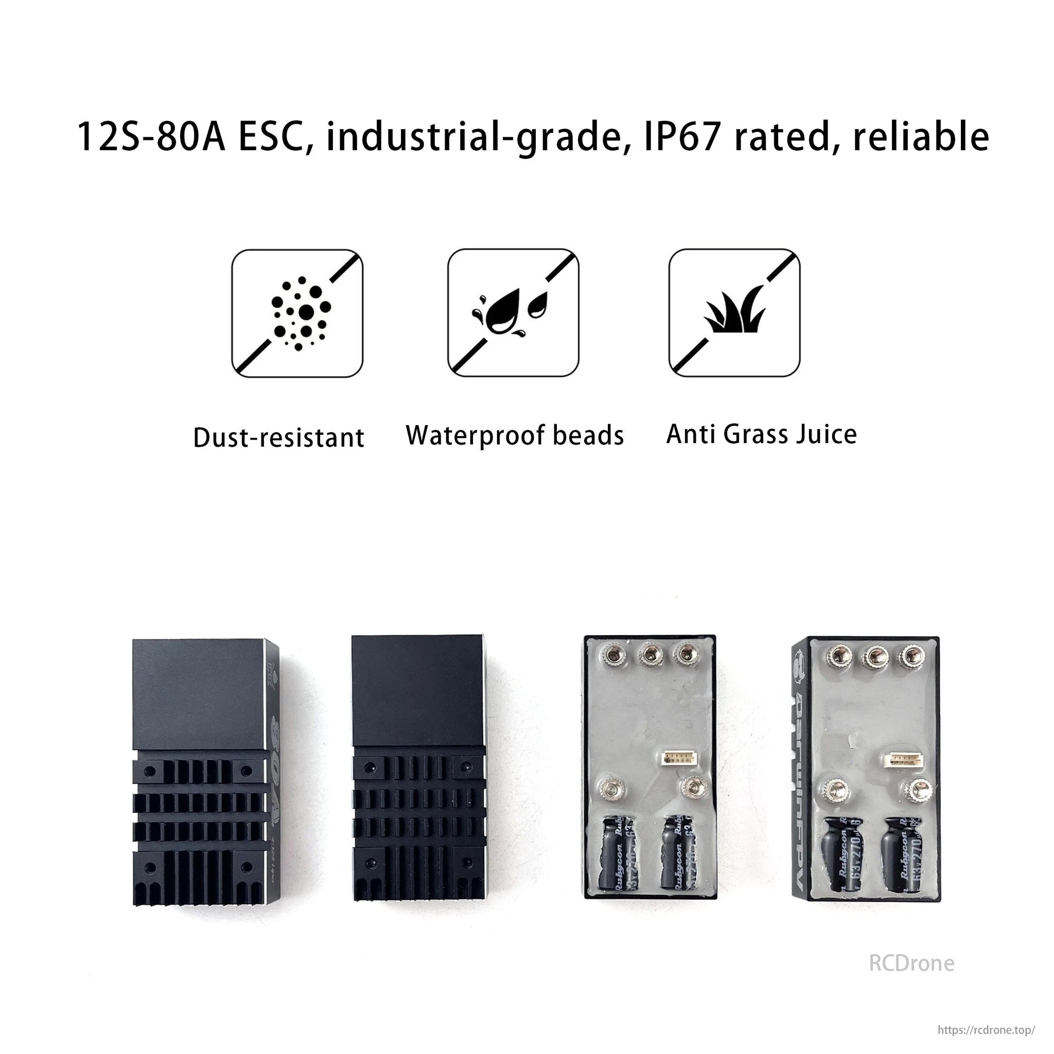 DarwinFPV, 12S-80A ESC: Industrial-grade, IP67, reliable, dust-resistant, waterproof, anti-grass juice.