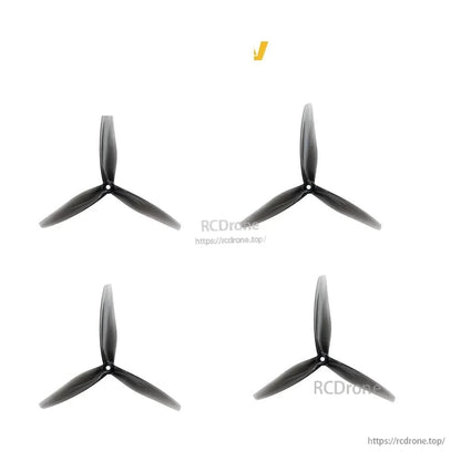Set of four clear gray 7-inch tri-blade propellers shown from above, matching 5mm mount
