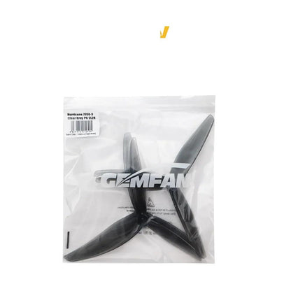 GEMFAN bag packaging with Hurricane 7050-3 clear gray propellers inside and product label