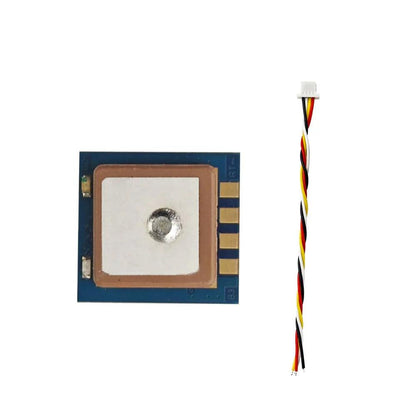 DarwinFPV M1018 / M1012 GPS module top view with ceramic patch antenna and 4-pin cable