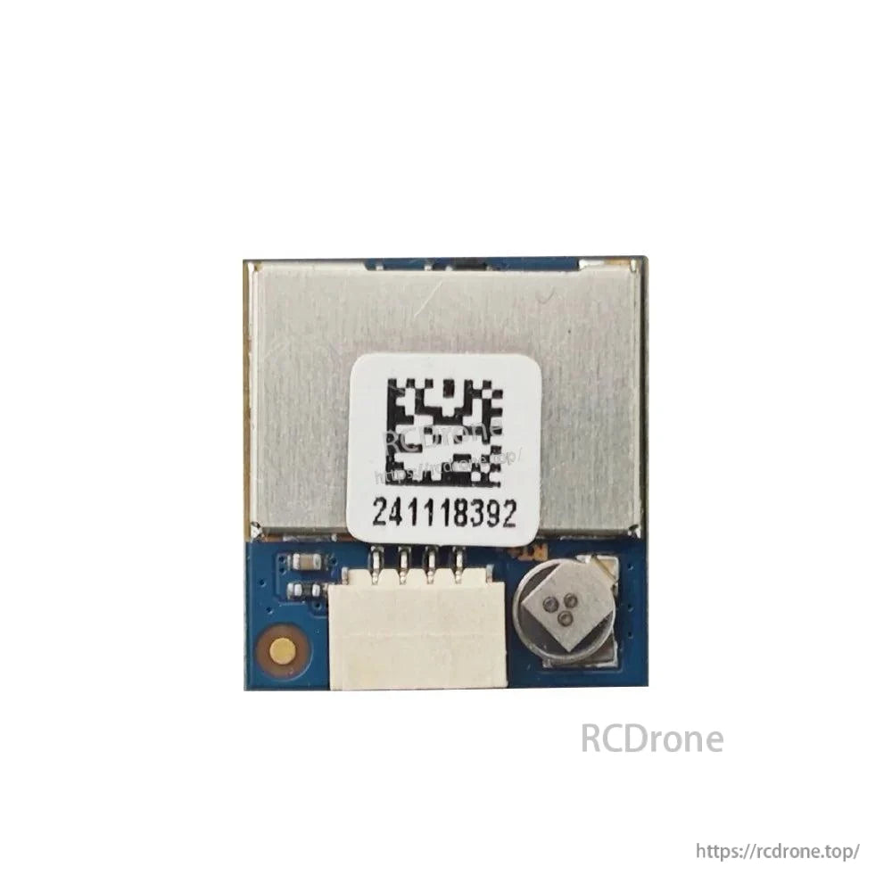 Rear PCB of GPS module with QR-code sticker, 4-pin connector, and metal shield can