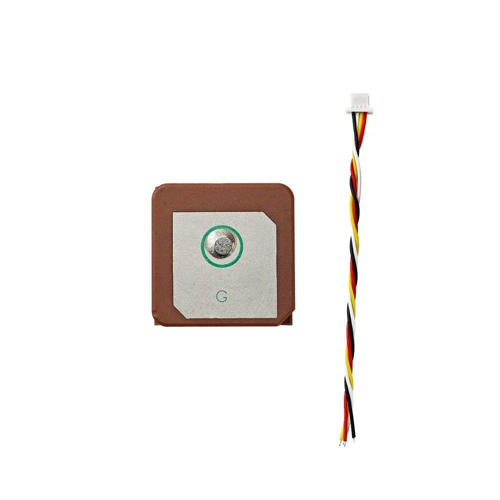 DarwinFPV M1018 / M1012 GPS ceramic patch antenna face with 4-wire lead and white plug