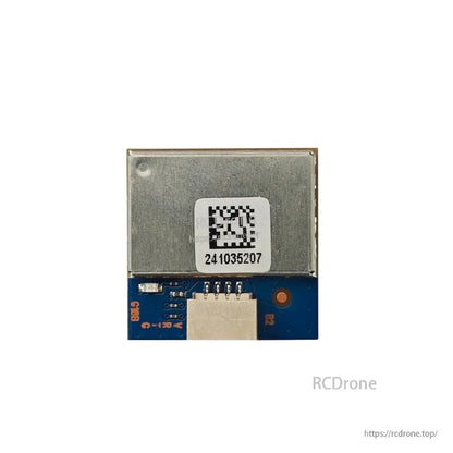Back view of GPS module PCB showing metal shielding and QR-code label above connector