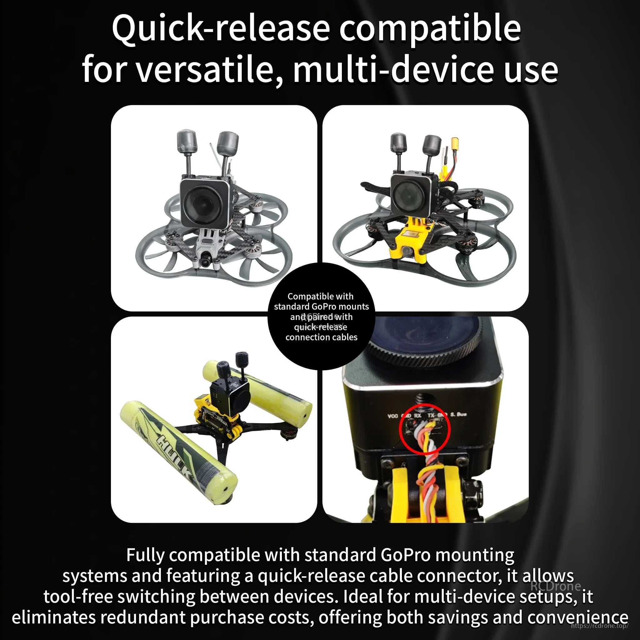 Quick-release and GoPro mount compatibility for O4 Pro case across drones and multi-device setups