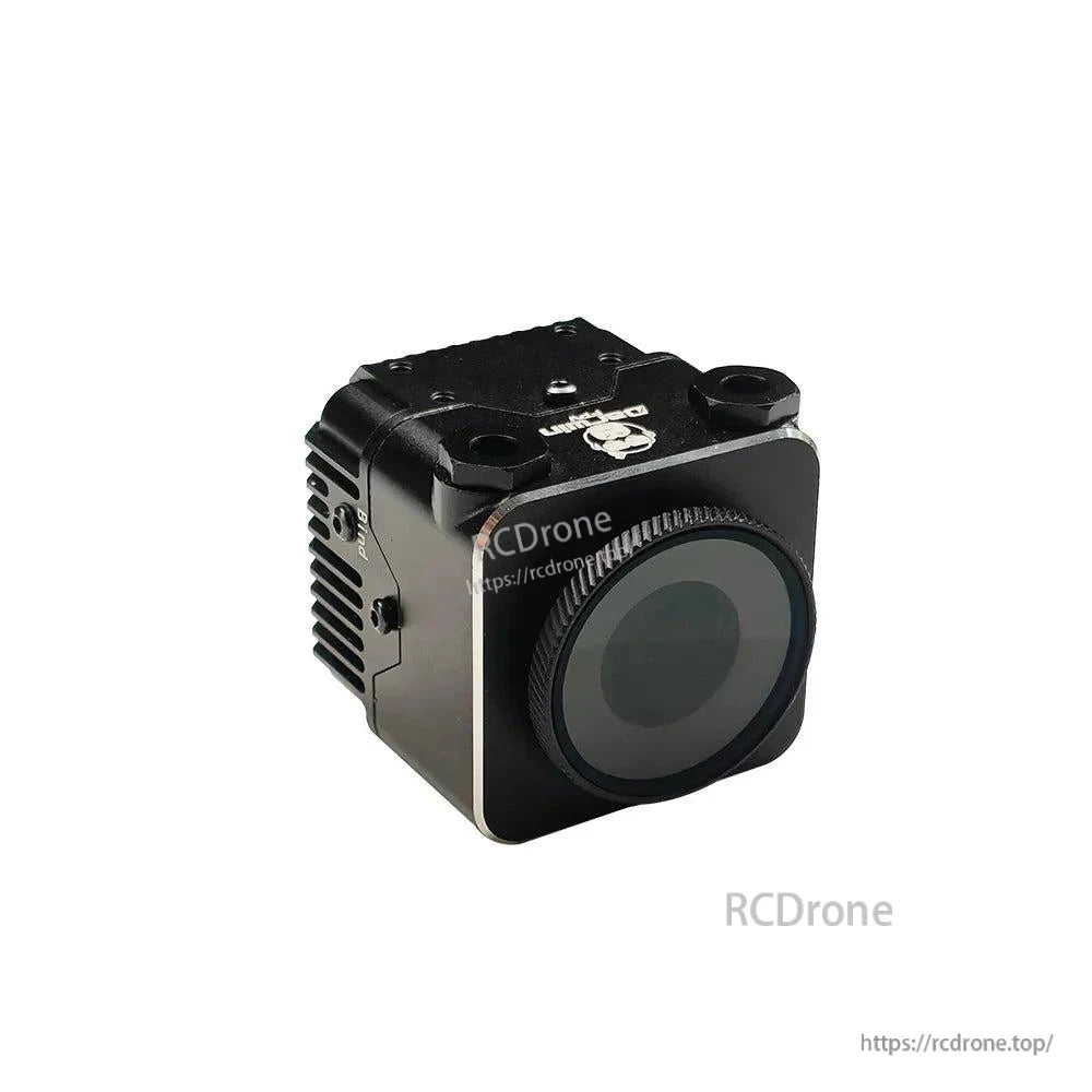 Angled view showing side vent fins and lens cover on the aluminum protective housing