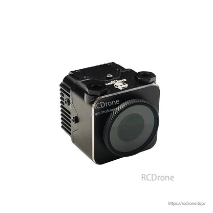 Angled view showing side vent fins and lens cover on the aluminum protective housing