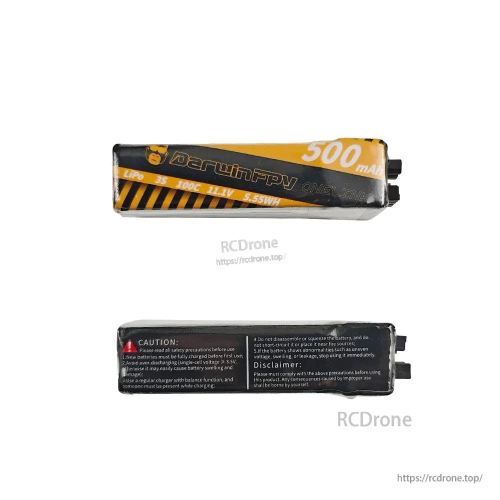 Battery front and reverse safety label view with caution and disclaimer text blocks