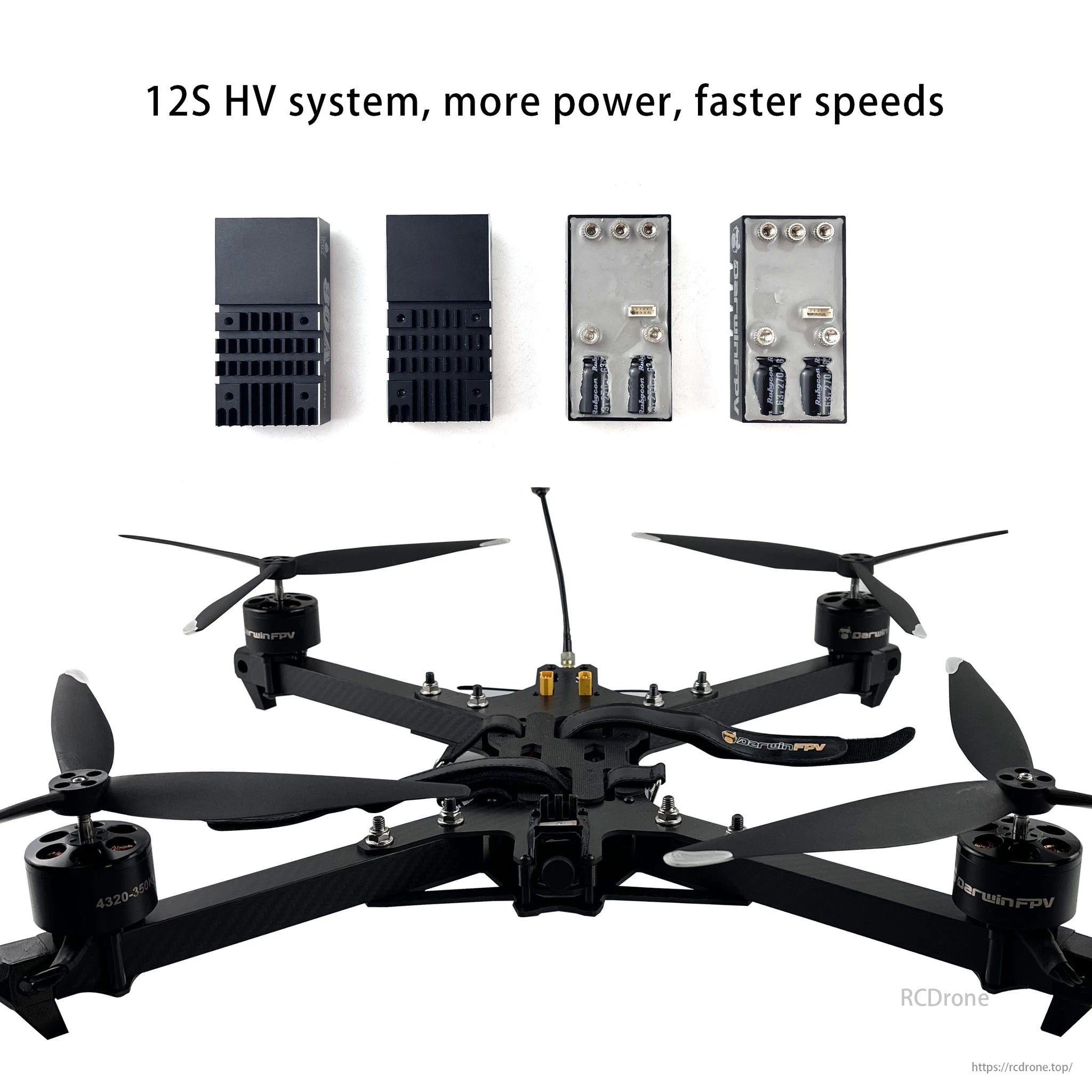 DarwinFPV drone with 12S HV system, offering more power and faster speeds.