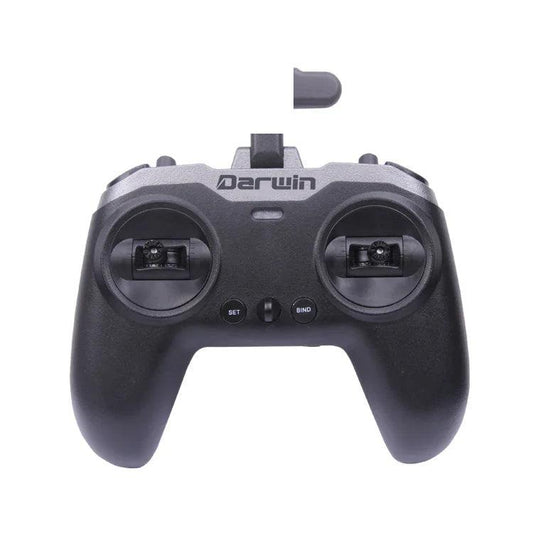 DarwinFPV TX-Lite 2.4GHz 10-channel FPV transmitter front view with dual gimbals and Set/Bind buttons
