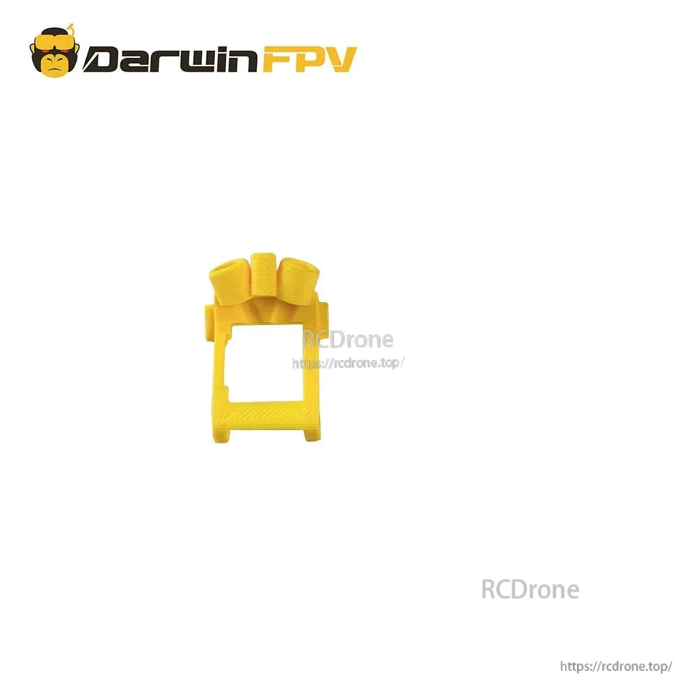 Yellow TPU camera mount or front bumper piece for FPV frame kit, single part close-up