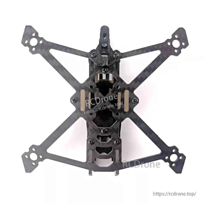 Top view of assembled frame showing center stack area, standoffs, and arm layout