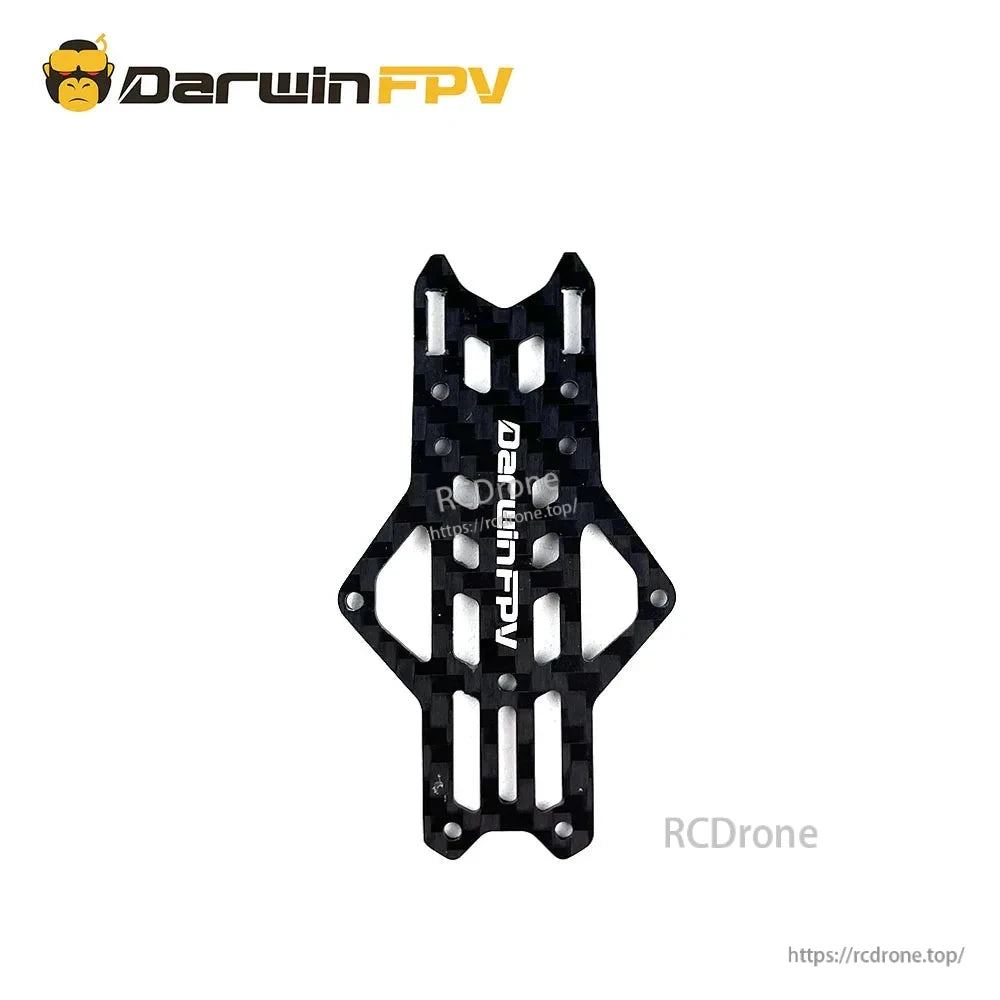 Carbon fiber top plate with DarwinFPV logo and mounting slots for TinyApe freestyle frame