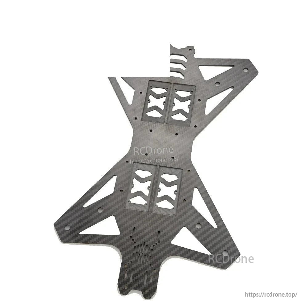 Carbon fiber main plate with True-X layout cutouts and mounting holes