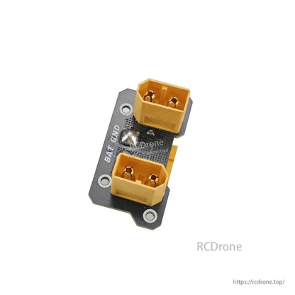 Dual XT60 connector board labeled BAT and GND for FPV drone power wiring