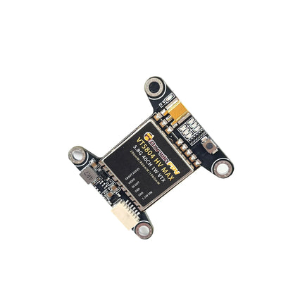 DarwinFPV VT5804 HV MAX 5.8G 40CH 1W VTX angled view showing MMCX connector side and button area