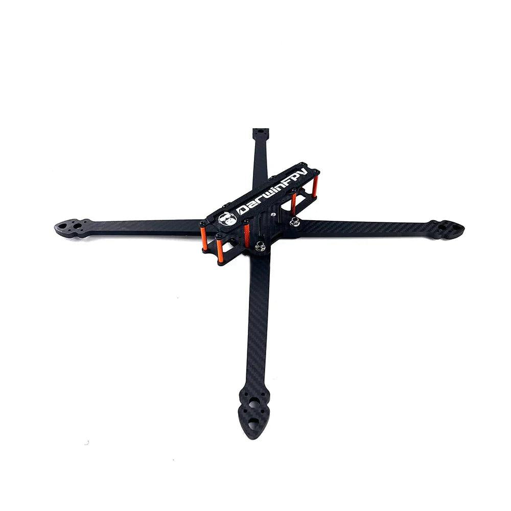 DarwinFPV X10 long range FPV drone frame assembled, 10 inch True-X foldable carbon frame top view