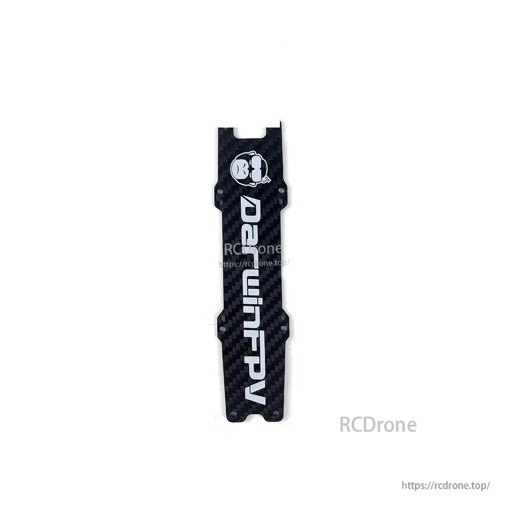 Long carbon top brace plate with DarwinFPV logo, center strap slots and mounting holes
