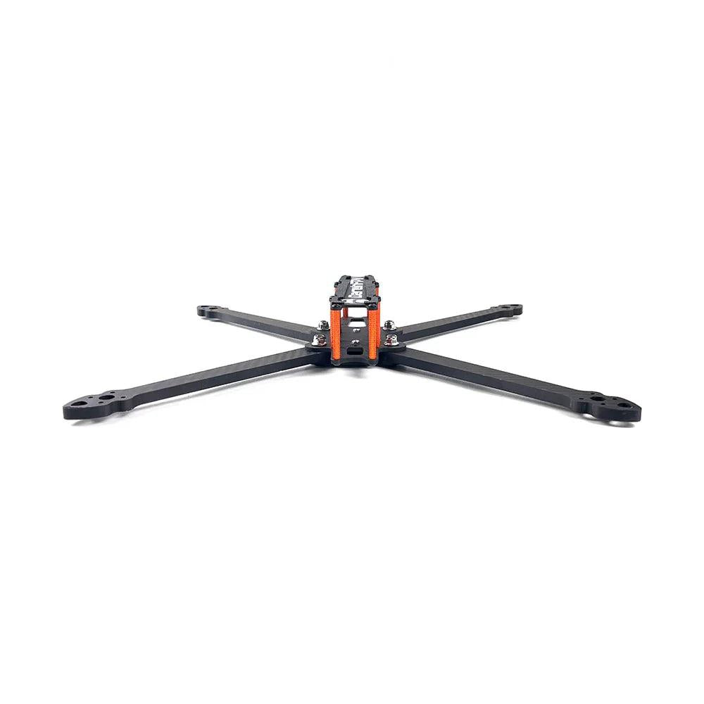 DarwinFPV X10 foldable True-X FPV frame front angle view showing carbon arms and orange standoffs