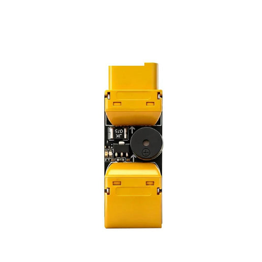DarwinFPV XT30/XT60 smoke stopper device top view with buzzer and dual yellow connectors