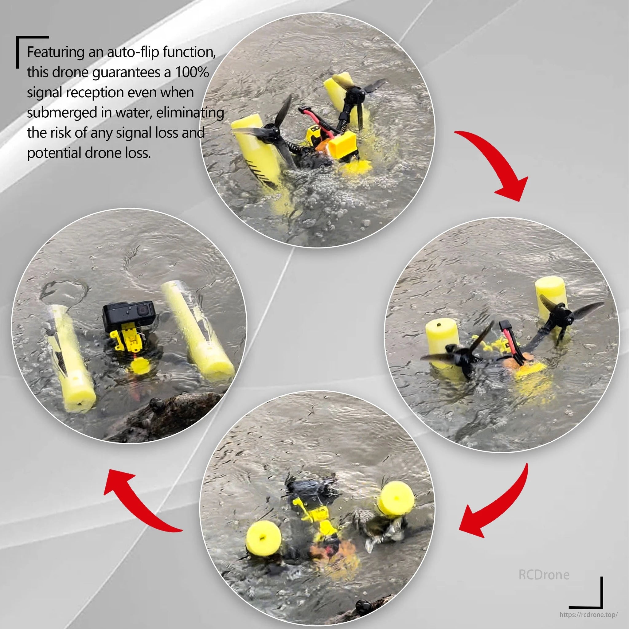DarwinFPV, Auto-flip drone ensures 100% signal reception, even submerged in water.
