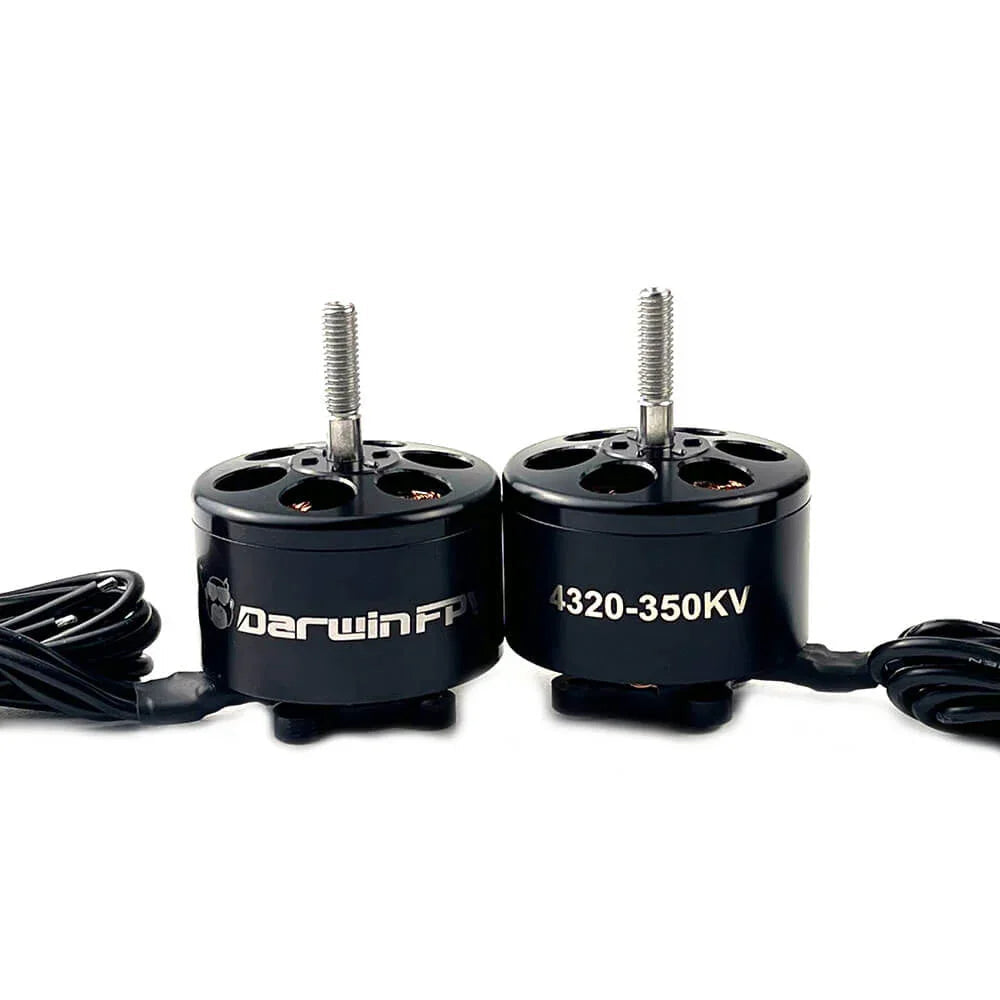 Front view of DarwinFPV 4320-350KV brushless motor, showcasing high-performance design for FPV drones