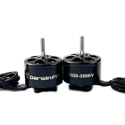 Front view of DarwinFPV 4320-350KV brushless motor, showcasing high-performance design for FPV drones