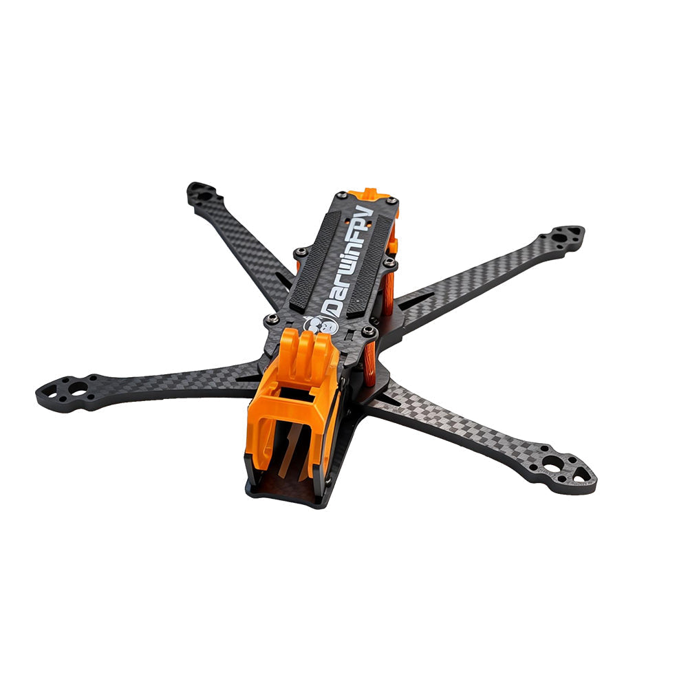 DarwinFPV ApeStyle X6 FPV drone frame kit assembled, carbon fiber wide-X frame with orange camera cage
