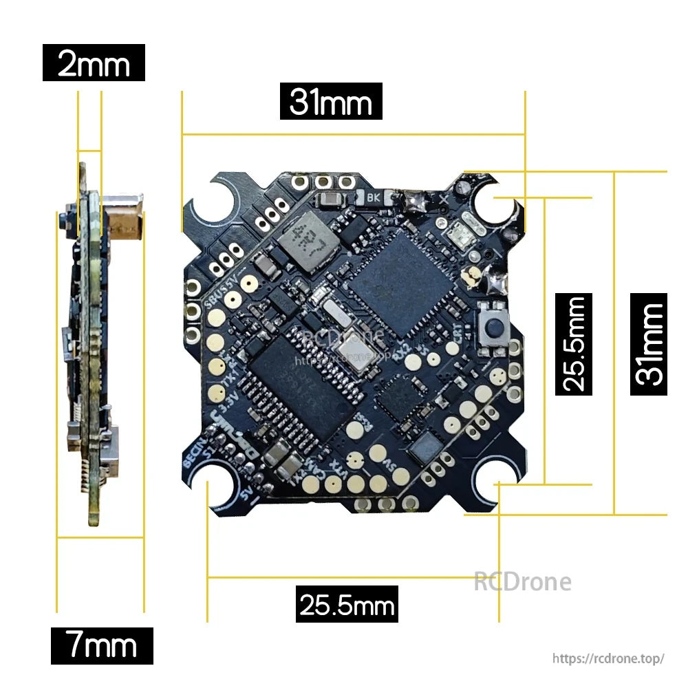 DarwinFPV F411 15A AIO flight controller + 4-in-1 ESC board with 25.5×25.5mm mounting pattern and 31mm overall size