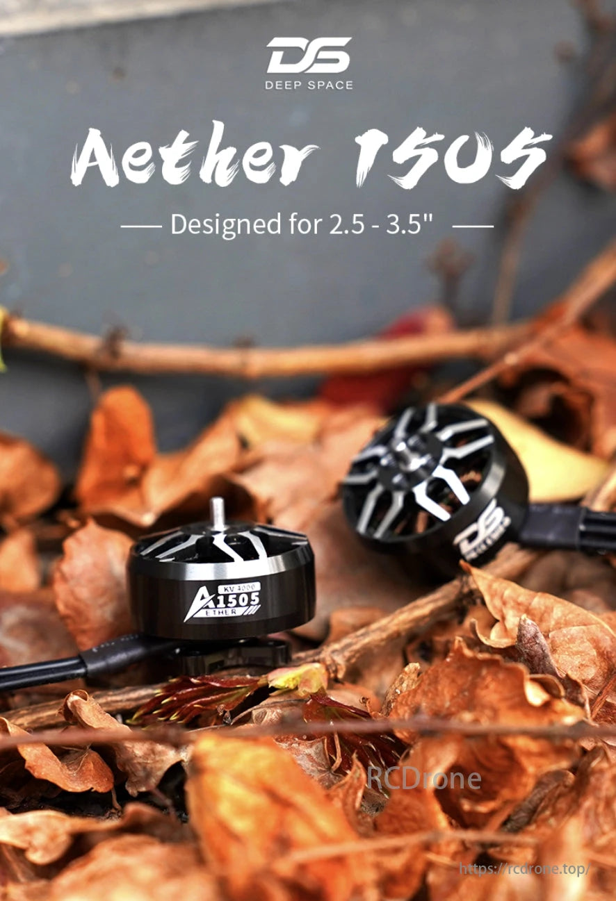 DeepSpace Aether 1505 brushless FPV motor, ideal for 2.5-3.5" props, offers durable construction and efficient performance.