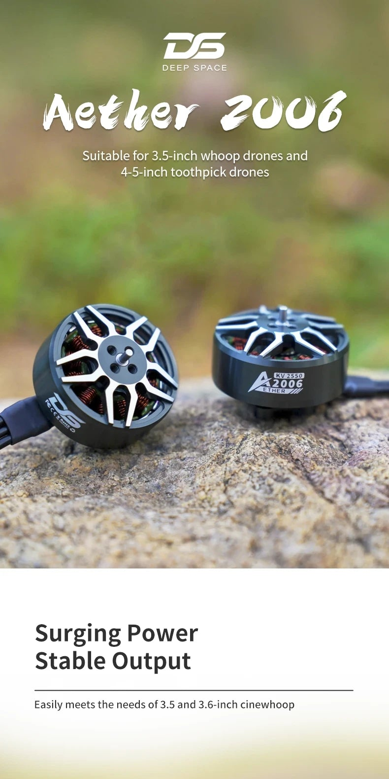 DeepSpace Aether 2006 2550KV Brushless Motor for 3.5-5 Inch FPV Drone, 4S-6S Compatible