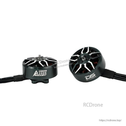 DeepSpace Aether 2006 2550KV Brushless Motor, DeepSpace Aether 2006 2550KV brushless drone motor pair with black body, silver top, and attached wires