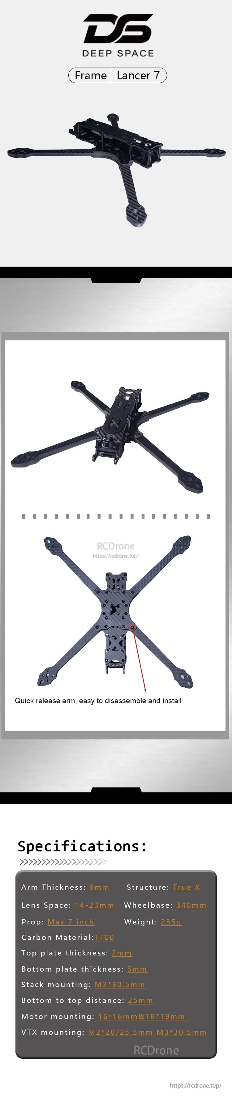 DeepSpace DS Lancer 7 MK1 FPV Frame Kit