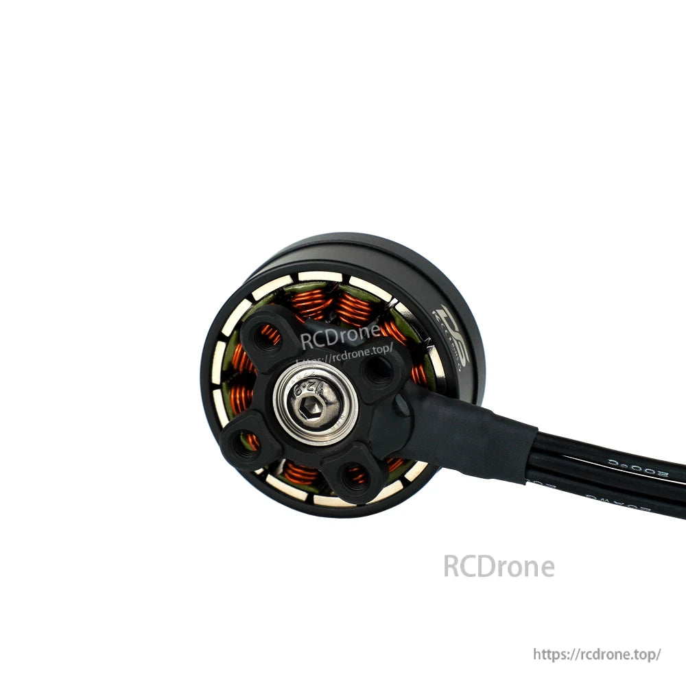 DeepSpace PULSAR 2207 2150KV 4-6S Brushless Motor, DeepSpace PULSAR 2207 brushless drone motor underside with copper windings, mounting holes and lead wires