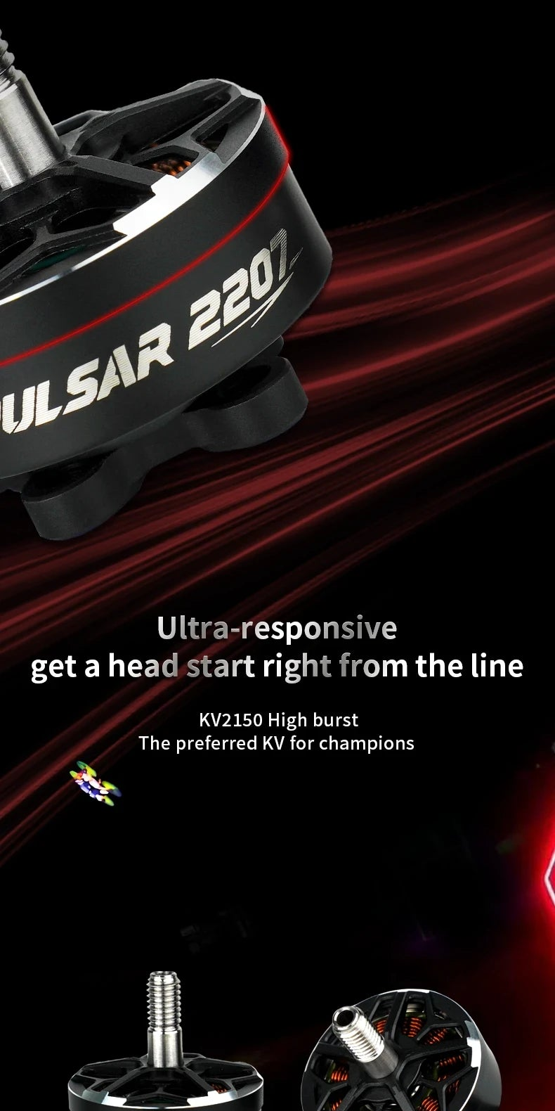 DeepSpace PULSAR 2207 2150KV 4-6S Brushless Motor for FPV Racing Drone - Titanium Shaft, NMB Bearings