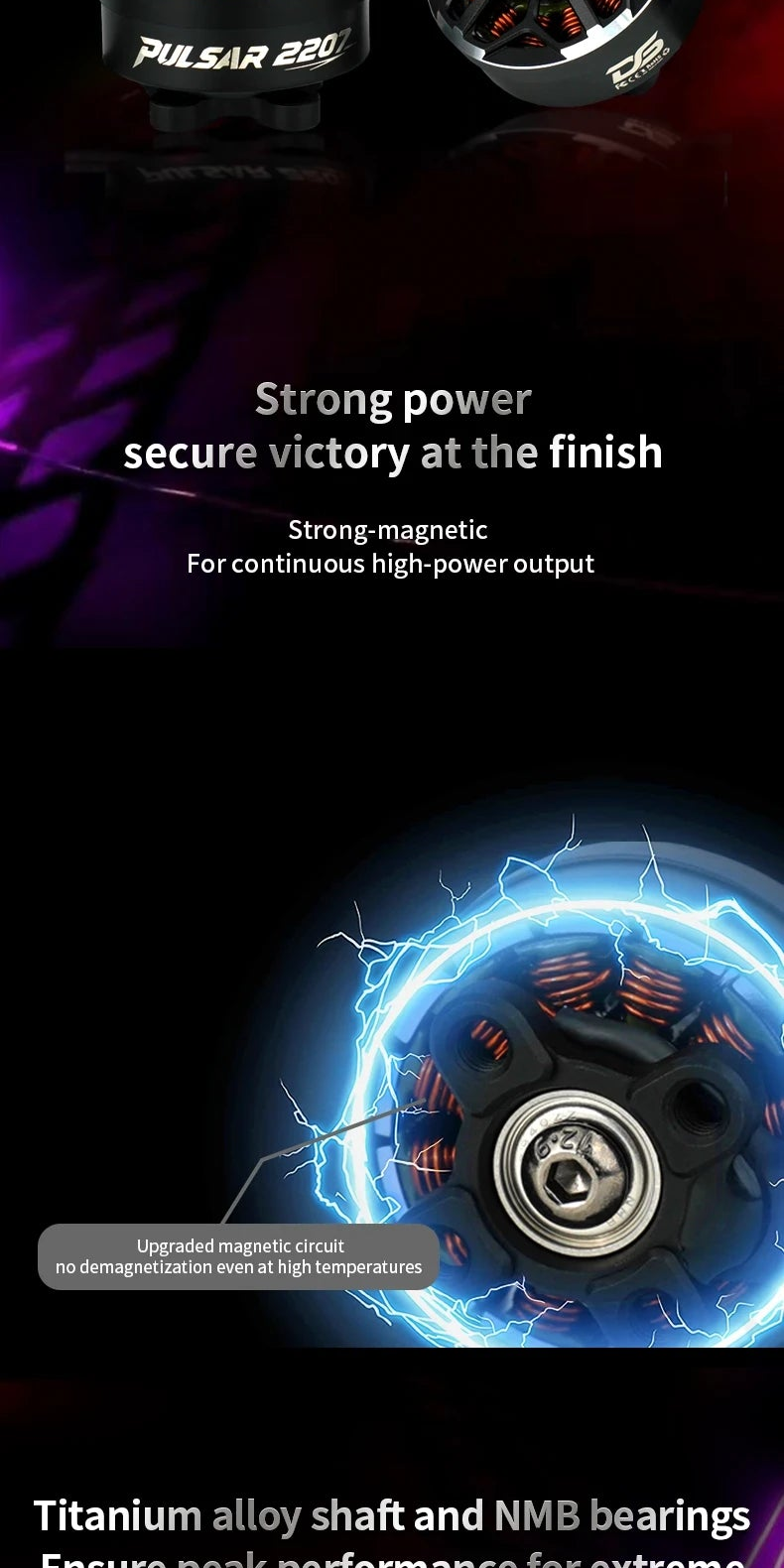 DeepSpace PULSAR 2207 2150KV 4-6S Brushless Motor for FPV Racing Drone - Titanium Shaft, NMB Bearings