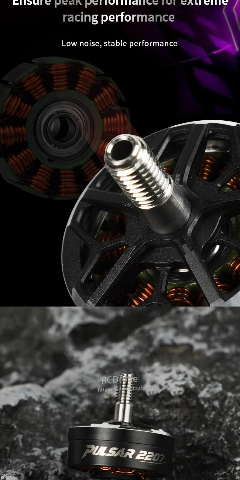 DeepSpace PULSAR 2207 2150KV 4-6S Brushless Motor for FPV Racing Drone - Titanium Shaft, NMB Bearings