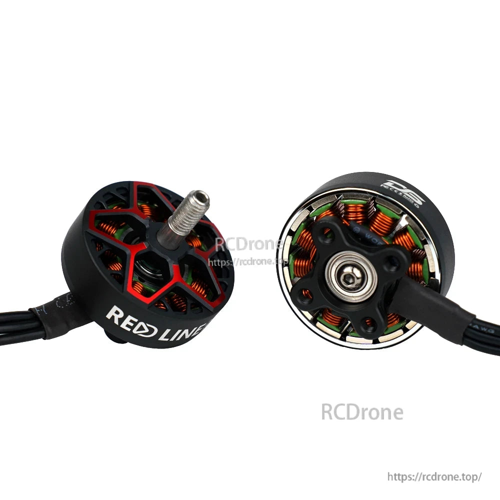 DeepSpace RED LINE 2807 1350KV Brushless Motor, DeepSpace RED LINE 2807 1350KV brushless drone motor with red-and-black bell, threaded shaft and motor leads