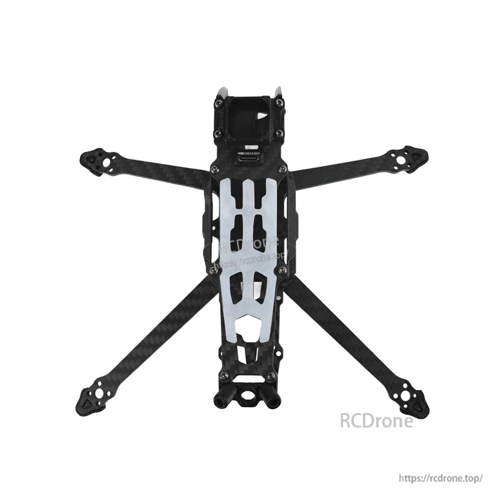 DeepSpace ROC 4 carbon fiber 4-inch FPV drone frame kit with X arms, camera mount, and silver center plate