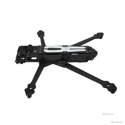 DeepSpace ROC 7 Carbon Fiber FPV Frame, DeepSpace ROC 7 carbon fiber FPV drone frame with four arms, black body hardware, and white top plate