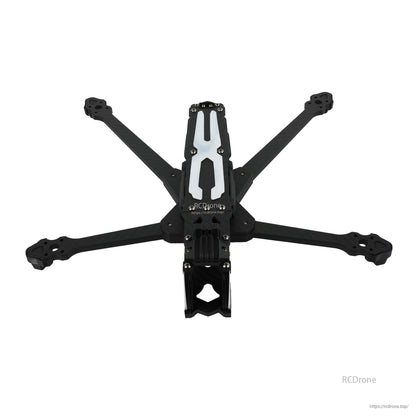 DeepSpace ROC 7 Carbon Fiber FPV Frame, DeepSpace ROC 7 carbon fiber FPV quad frame with four arms, central top plate, and front camera mount cage