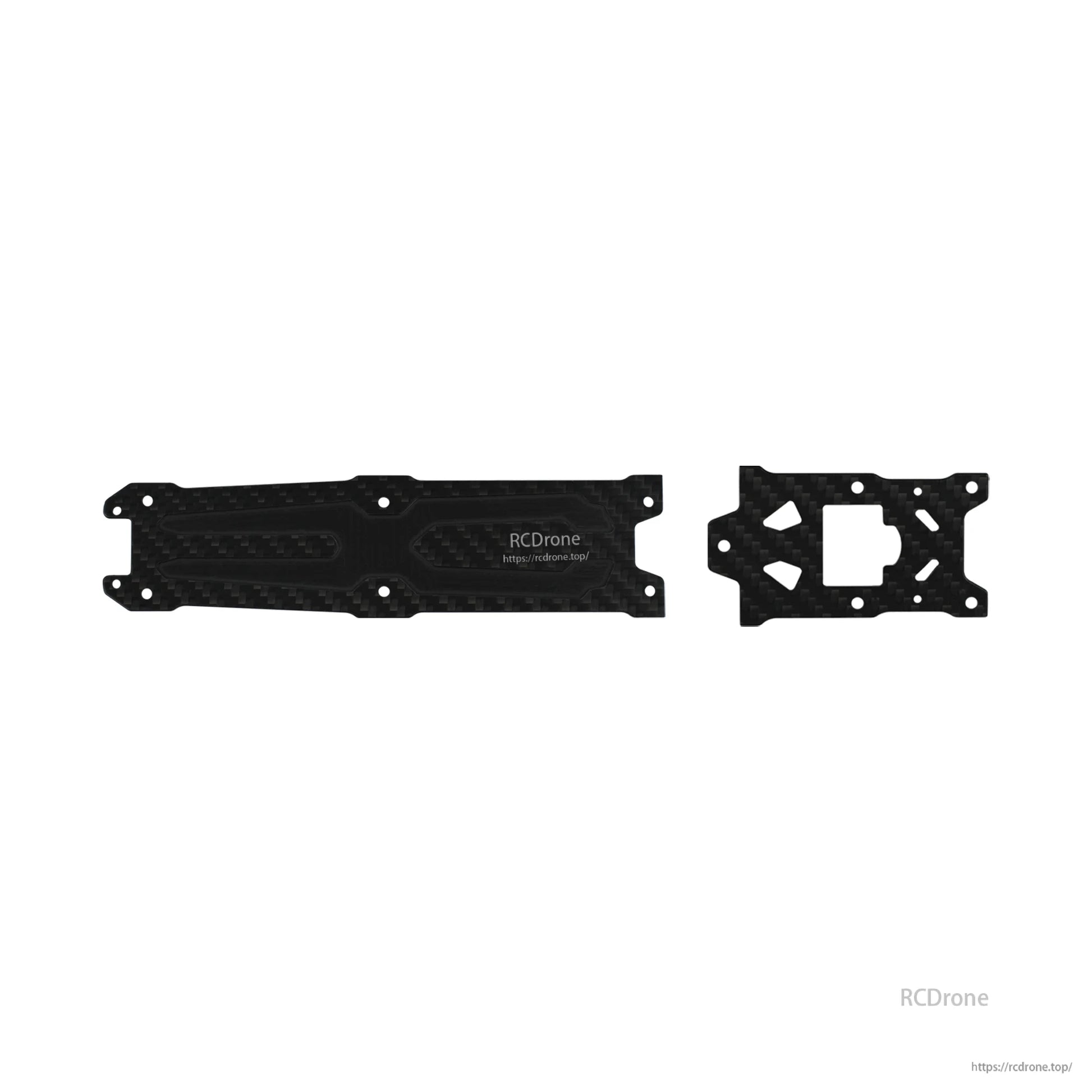 Carbon fiber FPV drone frame replacement plate set with mounting holes, labeled RCDrone, for DeepSpace ROC7