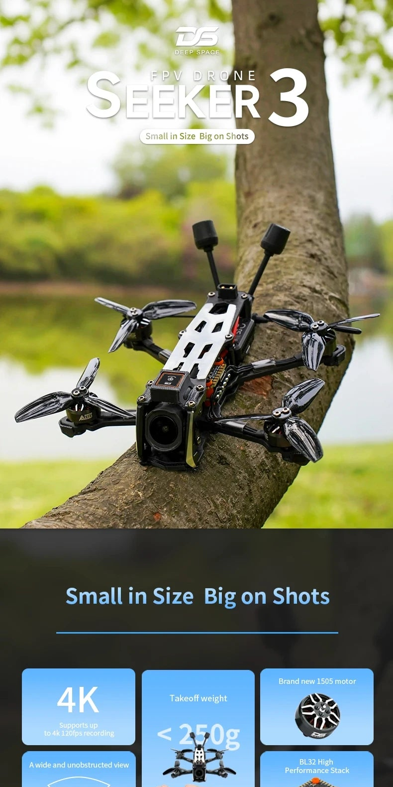DeepSpace SEEKER3 3inch Freestyle FPV Drone DC/XL O4 PRO or Analog PNP with GPS 4S Sub-250g