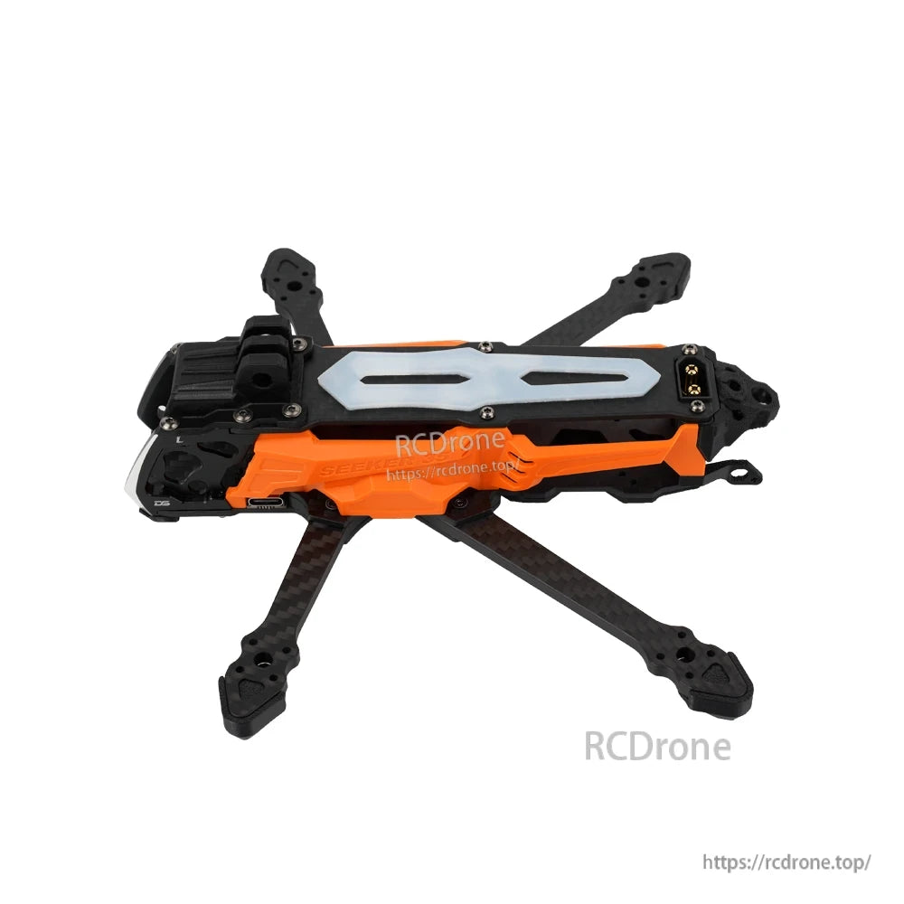 DeepSpace SEEKER35 3.5inch FPV Frame, DeepSpace SEEKER35 3.5-inch FPV drone frame with carbon fiber arms, orange side plates, and top deck