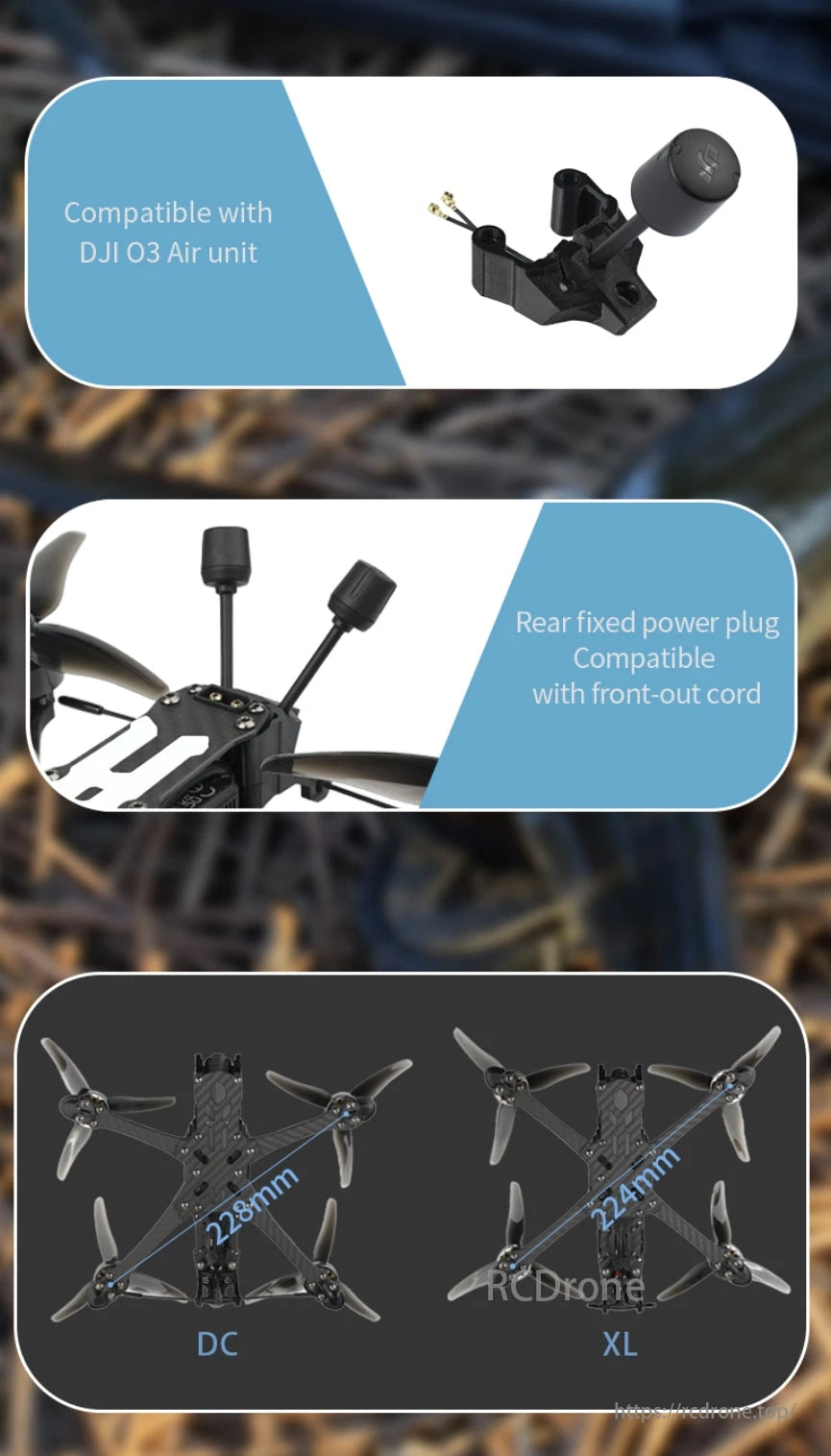 DeepSpace SEEKER5 6S 5-Inch Freestyle FPV drone, compatible with DJI O3 Air, features rear fixed power plug and front-out cord support.